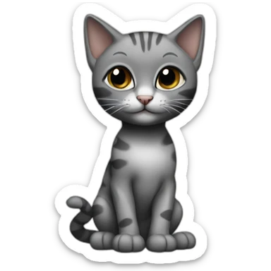 full body grey and black playful baby skinny cat sticker