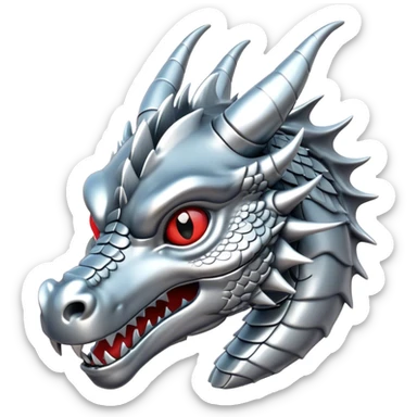 3d head of chrome plated silver dragon sticker
