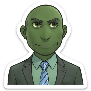 A middle-aged man, light-skinned, with short brown hair and a graying beard, wearing a dark-gray business suit, a light-blue collared shirt, and a matching tie. He is positioned in the center of the image and is facing directly toward the camera. sticker