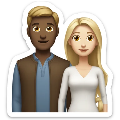 Brown hair man blonde woman and a white cat sticker
