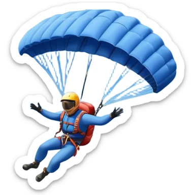 A base jumper soaring through the air, parachute deployed, flying off a steep mountain peak. The background is filled with majestic mountains, clear blue sky, and distant clouds, capturing the exhilarating thrill and beauty of extreme sports. sticker