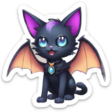   cool edgy beautiful anime-style ethereal dark-punk-themed animal vampiric cat-hybrid Fakemon with fangs and bat-wing-ears with a collar full body sticker