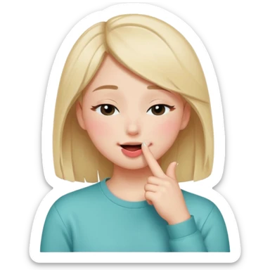 Sonrisa coqueta con los ojos cerrados ruborizado y con un dedo en la boca ( pose famosa en TikTok) sticker