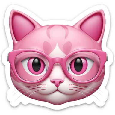 A 3D cartoon rose-pink cat-eye spectacle, glossy curved frame, soft reflections, isolated on plain background, Memoji-style. sticker