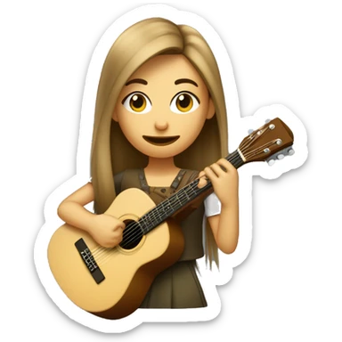 Femme au cheveux châtain lisse qui chante dans un micro et joue de la guitare  sticker