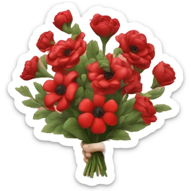 Red flower bouquet with givig hand sticker