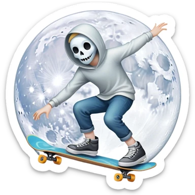  ghost skater boi ghost sk8 boarding under a moon sticker