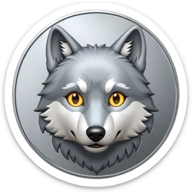 Silver coin with a wolf face as the center sticker
