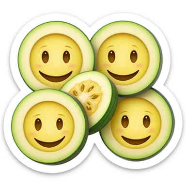 A yellow round modern smiley face emoji wearing zucchini slices on its eyes  sticker