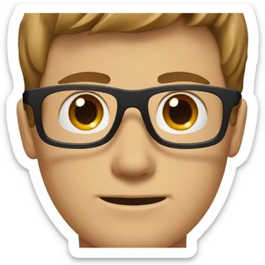 white boy with brown hair, hazel eyes, and black glasses sticker