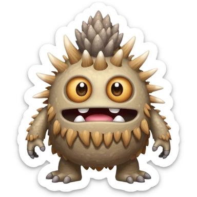 My Singing Monsters Dust element monster, sandy cracked body, muted brown-gray colors, drifting dust particles, cute cartoon style sticker