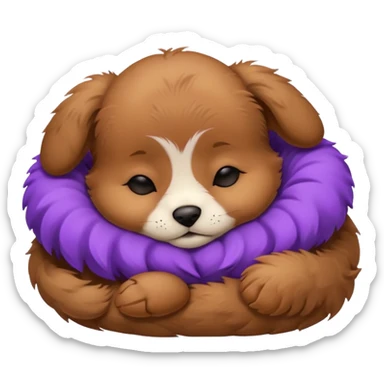 brown puppie sleeping with a purple collar on sticker