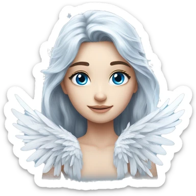big wings, silver, feather, icy ,snowflake, Beautiful, fairy, long hair, blue eyes sticker