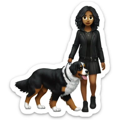 Gothic girl walking a bernese mountain dog  sticker