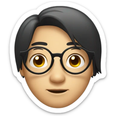 an asian male with circular glasses and black long hairs sticker