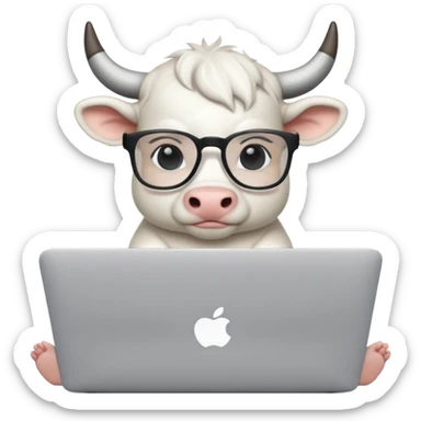 baby white bull in fancy glasses sitting in front of a macbook, working  sticker