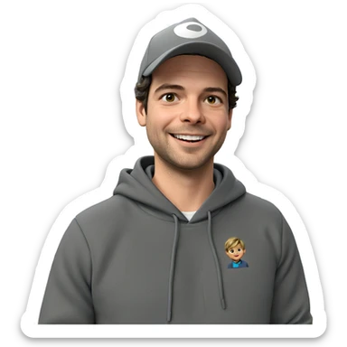 smiling boy in grey hoodie sticker