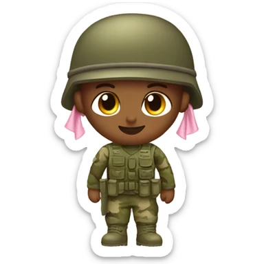 Soldier in olive green camo with light pink bow on head sticker