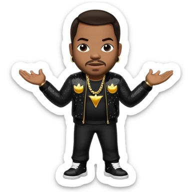 Busta Rhymes with dark brown hair, black sequin outfit sticker