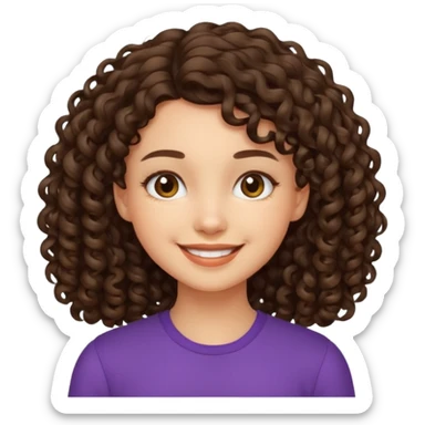an emoji that describes a cute short curly lolng hair brunette girl sticker