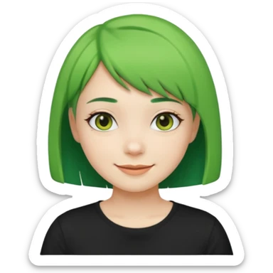Girl with green Bob Cut – short green hair, cheerful smile, black t-shirt sticker