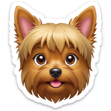 Cinematic Cute Yorkshire Terrier Portrait Emoji, Head perked with bright, twinkling eyes and a perky expression, showcasing a soft, silky fur in rich hues, simplified yet adorably detailed, glowing with a cheerful, inviting glow, high shine, exuding playful intelligence and spunky charm, styled with a gentle, whimsical outline, capturing the essence of a cute Yorkshire Terrier that appears ready to frolic off the screen with irresistible energy! sticker