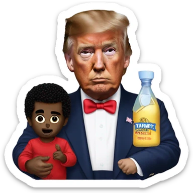 P diddy holding baby oil and trump next to him with exaggerated hair of him sticker