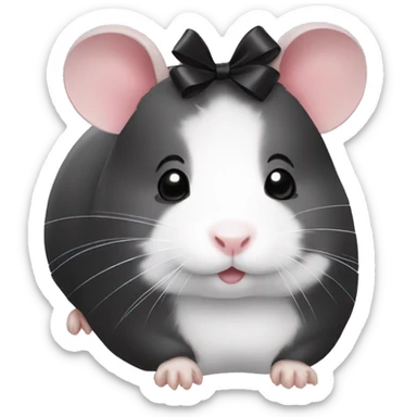 a black and white hamster with a bow on her head sticker