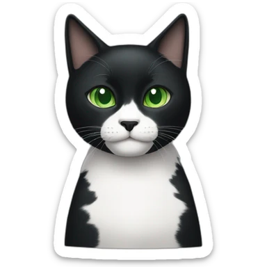 A black cat with green eyes with a white mustache and white spots in full height sticker