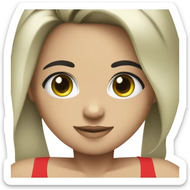 girl with black hair and green eyes, red bikini top sticker