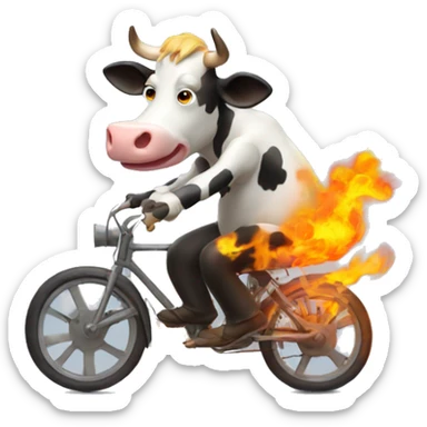 A cow trasforming it ghost  ridere riding a bike in fire sticker