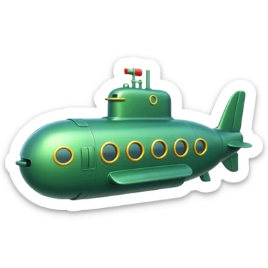 green mini single submarine in cartoon  sticker