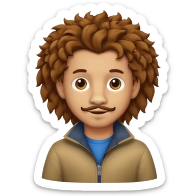 Make a cute boy lion with curly brown hair with a disconnected goatee and medium skin sticker