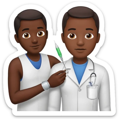 African man putting needle in his arm for medicine reason  sticker