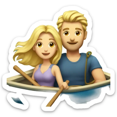 Man and woman with blonde hair in zodiac boat on river sticker