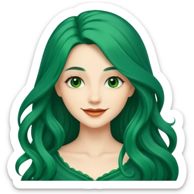 Woman with Long Emerald Hair – flowing deep-green hair, elegant look sticker