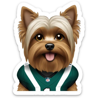 brown and white yorkie in a eagles jersey sticker