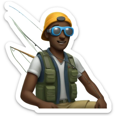 Black guy fishing with a pair of goggles on sticker