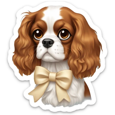 Cavalier King Charles Spaniel with cream bow tied around it sticker