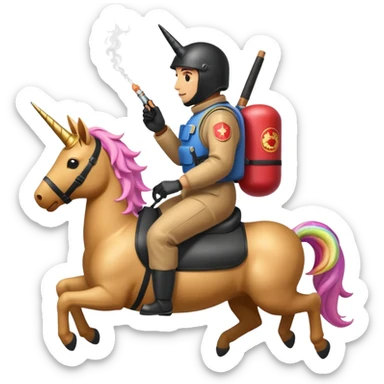 Person wearing bomb suit riding a unicorn smoking a cigar  sticker