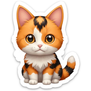 calico kitten, simple and cute, round face, big eyes, minimal details, orange black and white calico pattern sticker