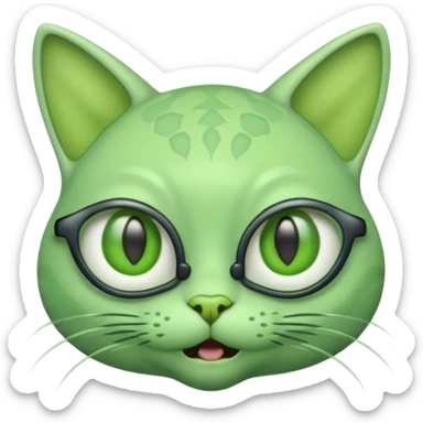 green alien cat with no fur, and spectacles and hair sticker