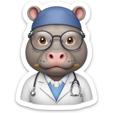 Hippo doctor, glasses, uniform sticker
