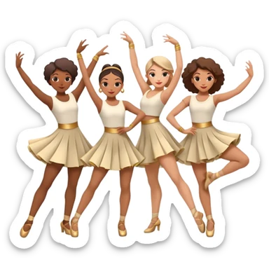 Icon for Contemporary Dance: a synchronized group dance performance with dancers in modern outfits, performing on stage with bright spotlighting and energetic movement. The icon should capture the dynamic and vibrant nature of contemporary dance. Transparent background. sticker