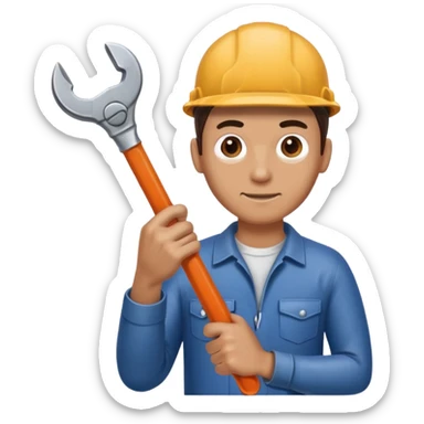 A man's hand holds a wrench sticker