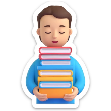 tired marketer eyes half-closed with a stack of reports in a 3D emoji style sticker