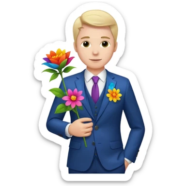 white man with colorful flower in his suit pocket sticker