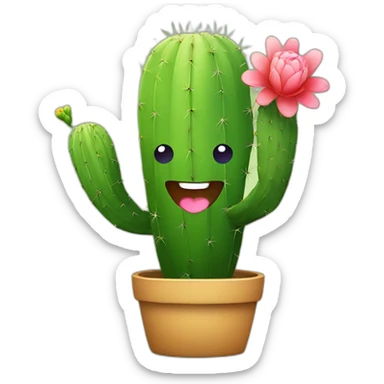 cactus smiling and holding a flower with heart sticker