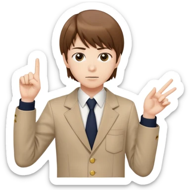 Light Yagami from Death Note, brown hair, school uniform, explaining something with a confident expression and hand gesture sticker