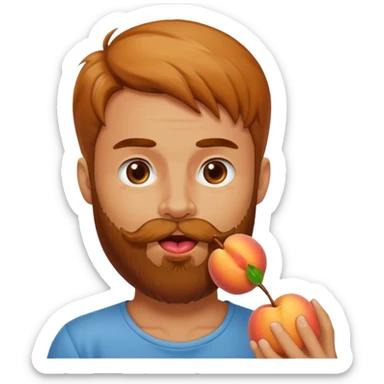 Man with beard licking peach sticker